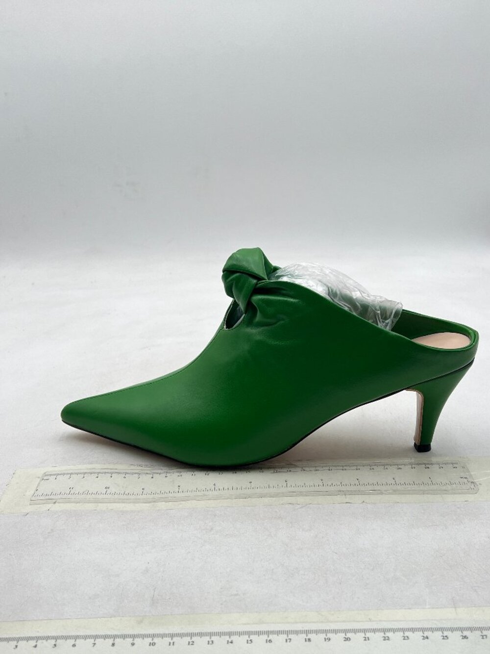 YDN Green Pointed Toe Mid Heeled Clogs Mules Knots Slip On Sandals Comfy Shoes